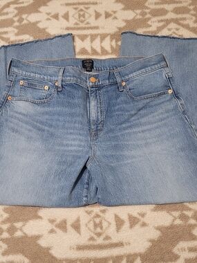 J. Crew Light Blue Wide Leg Cropped Raw Hem Jeans